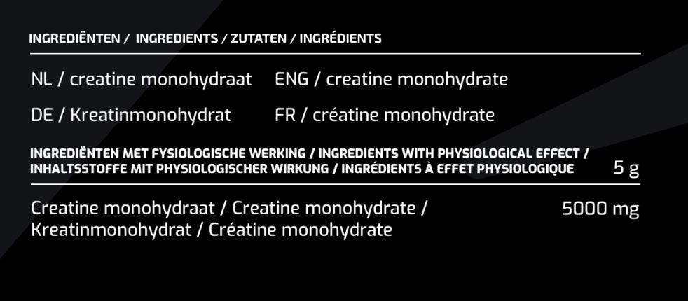 Ingrediënten en gebruiksaanwijzing MyBodyFuel Creatine Monohydrate – 100% creatine poeder