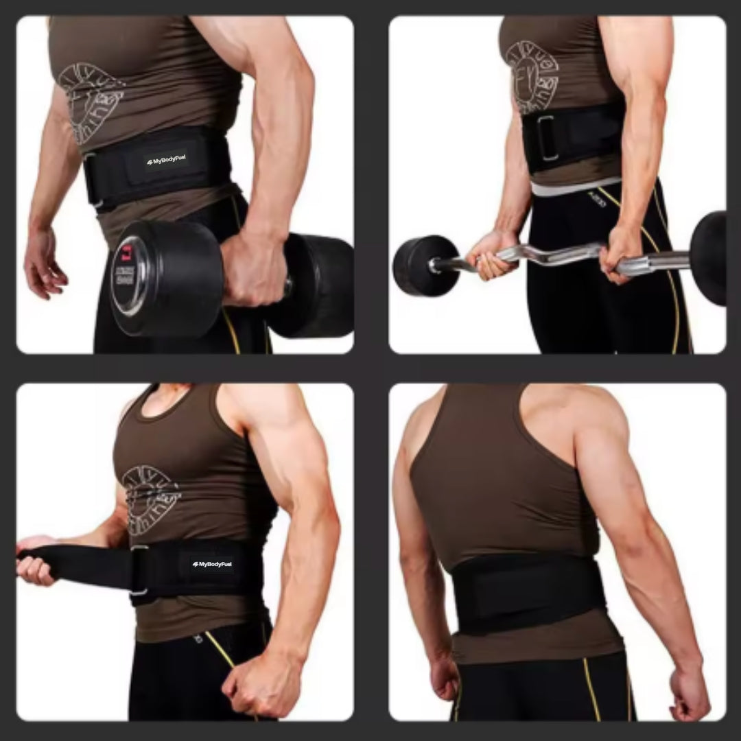 MyBodyFuel lifting belt om de taille tijdens deadlifts en rows – stabiliseert rug en core bij zwaar gewichtheffen