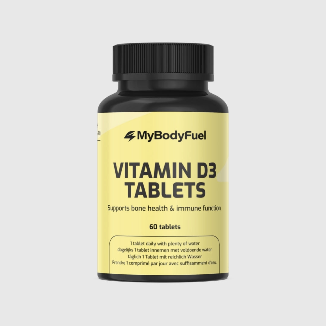 Ingrediëntenlijst MyBodyFuel Vitamine D3 tabletten – 25 µg vitamine D3 uit algen per tablet, vegan samenstelling.