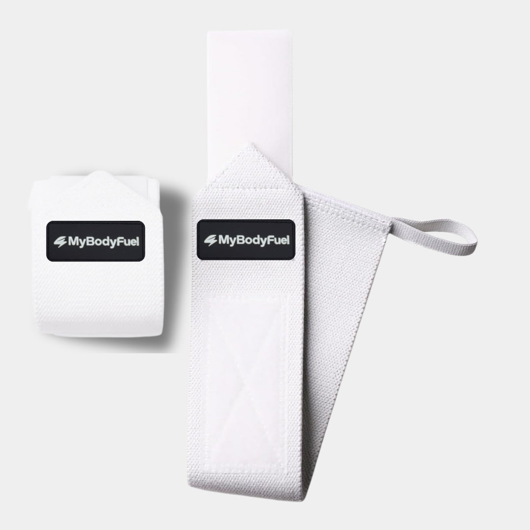 MyBodyFuel wrist wraps wit – set van 2 polsbandages voor fitness, krachttraining en gewichtheffen – stevige steun en grip