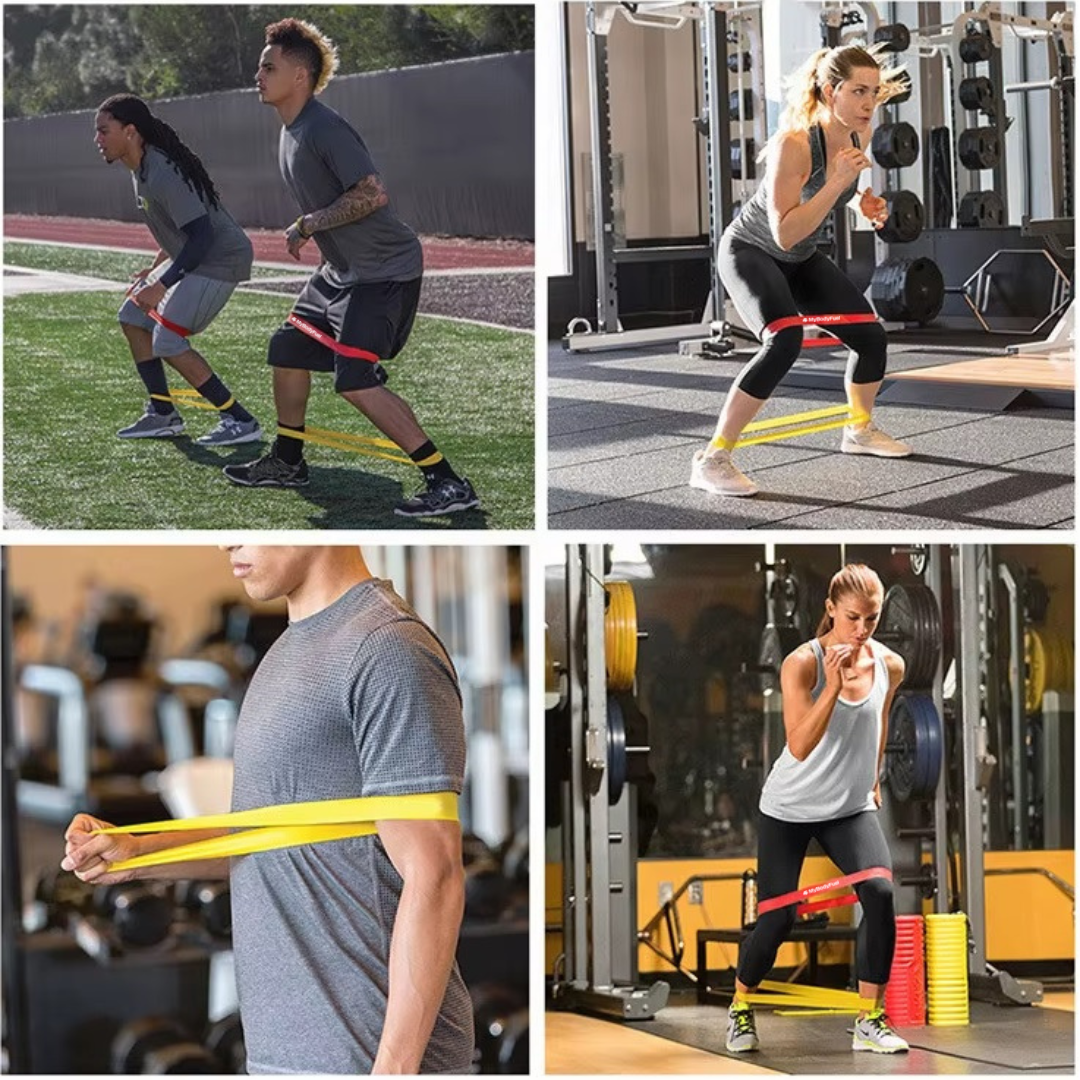 Toepassingen van MyBodyFuel resistance bands bij binnen‑ en buitentraining: squats, pull‑ups, revalidatie en warming‑up