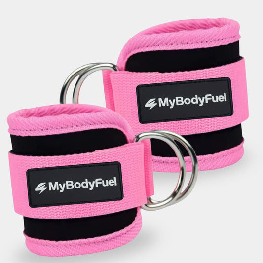Roze MyBodyFuel ankle straps – set van 2 neopreen enkelbanden met dubbele stalen D‑ringen