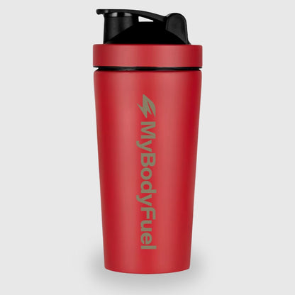 Rode RVS shakebeker 750 ml van MyBodyFuel met logo – duurzame, BPA-vrije en lekvrije shaker voor sport en dagelijks gebruik