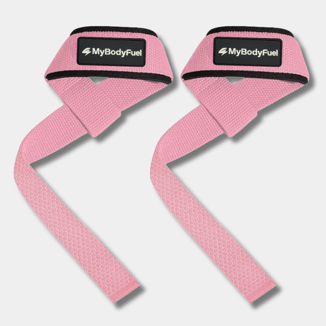 Roze MyBodyFuel lifting straps – set van 2 met neopreen polsbanden voor deadlifts en rows