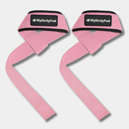 Roze MyBodyFuel lifting straps – set van 2 met neopreen polsbanden voor deadlifts en rows