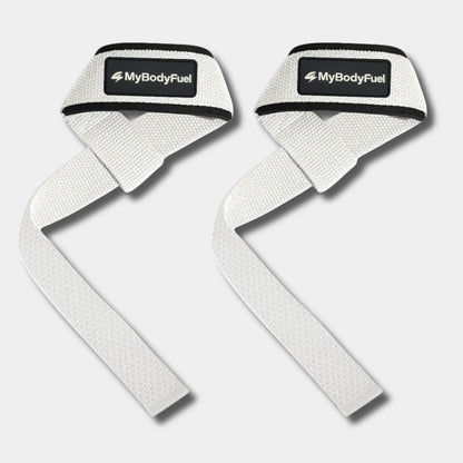 Witte MyBodyFuel lifting straps – set van 2 met neopreen polsbanden voor deadlifts en rows