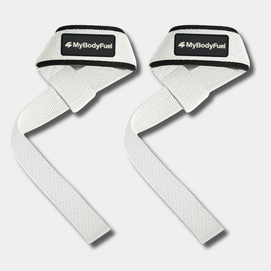 Witte MyBodyFuel lifting straps – set van 2 met neopreen polsbanden voor deadlifts en rows