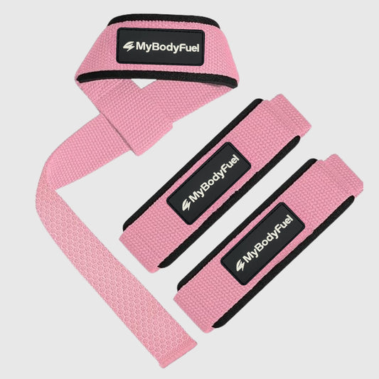 Roze MyBodyFuel lifting straps – set van 2 met neopreen polsbanden voor deadlifts en rows