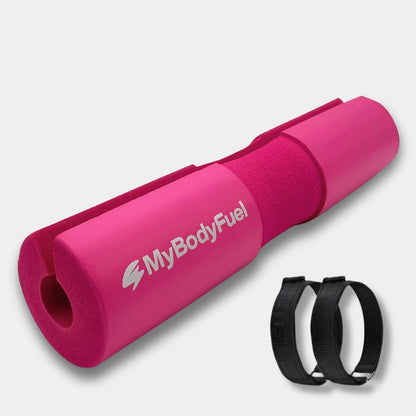 Roze barbell pad met klittenband straps – MyBodyFuel hip thrust kussen