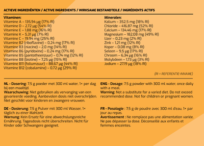 Ingrediëntenlijst MyBodyFuel Vitamin Mix Tropical – multivitamine poeder met vitaminen en mineralen