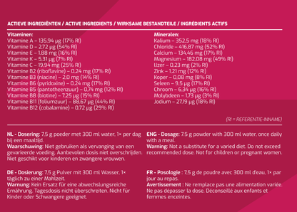 Ingrediëntenlijst en voedingswaarden MyBodyFuel Vitamin Mix Sweet Cherry – vitaminen en mineralen