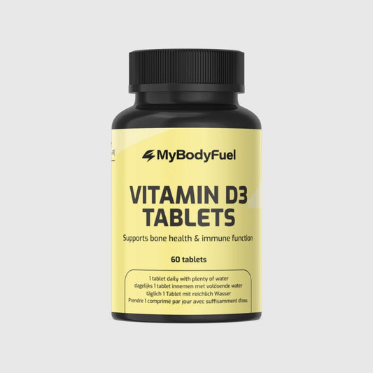 Ingrediëntenlijst MyBodyFuel Vitamine D3 tabletten – 25 µg vitamine D3 uit algen per tablet, vegan samenstelling.