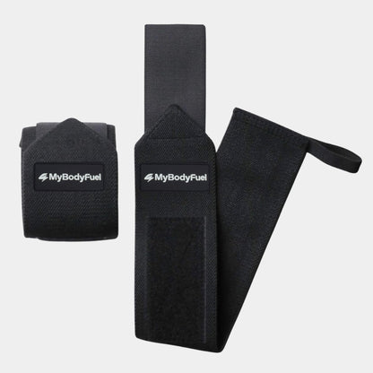 Zwarte MyBodyFuel wrist wraps – set van 2 verstelbare polsbandages met klittenband voor gewichtheffen