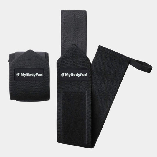 Zwarte MyBodyFuel wrist wraps – set van 2 verstelbare polsbandages met klittenband voor gewichtheffen
