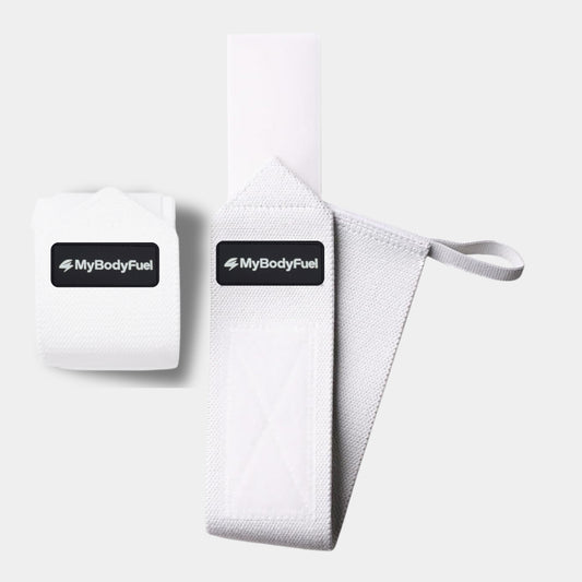 MyBodyFuel wrist wraps wit – set van 2 polsbandages voor fitness, krachttraining en gewichtheffen – stevige steun en grip