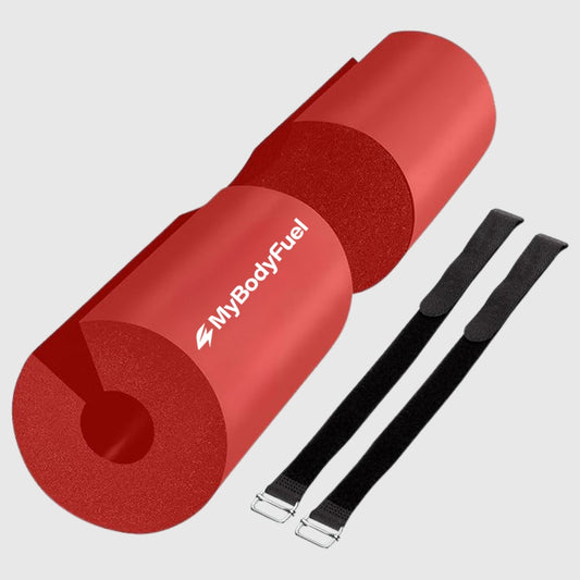 Zwarte barbell pad met klittenband straps – MyBodyFuel hip thrust kussen
