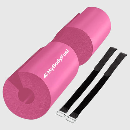 Roze barbell pad met klittenband straps – MyBodyFuel hip thrust kussen