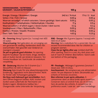 Voedingswaarden en ingrediënten MyBodyFuel Electrolytes Strawberry Lemon – elektrolytenmix voor hydratatie en spierfunctie