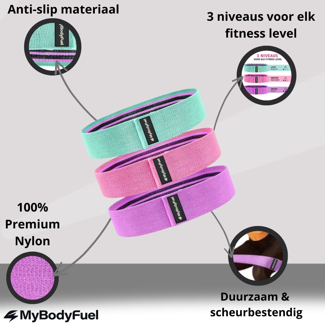 Resistance bands Nylon - Groen | Roze | Paars