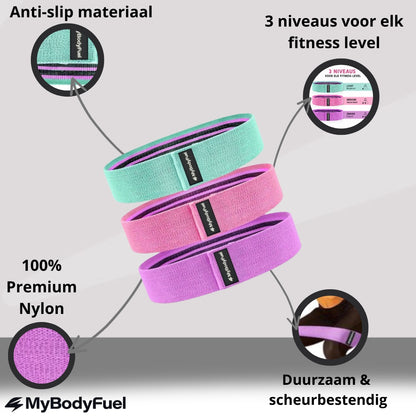 Resistance bands Nylon - Groen | Roze | Paars