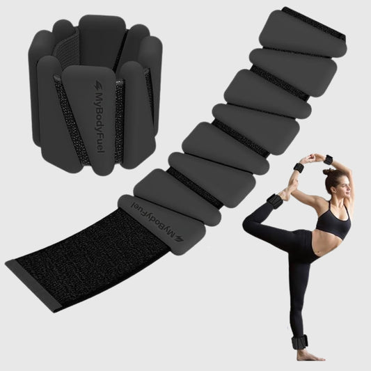 Zwarte MyBodyFuel enkel- en polsgewichten – verstelbare ankle en wrist weights voor yoga en fitness