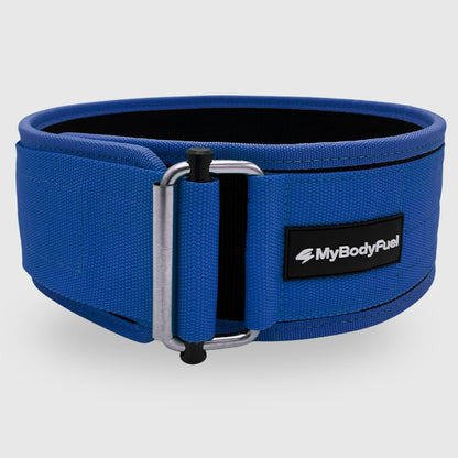 Blauwe MyBodyFuel lifting belt – verstelbare powerlift riem met stalen buckle en klittenband voor rugondersteuning