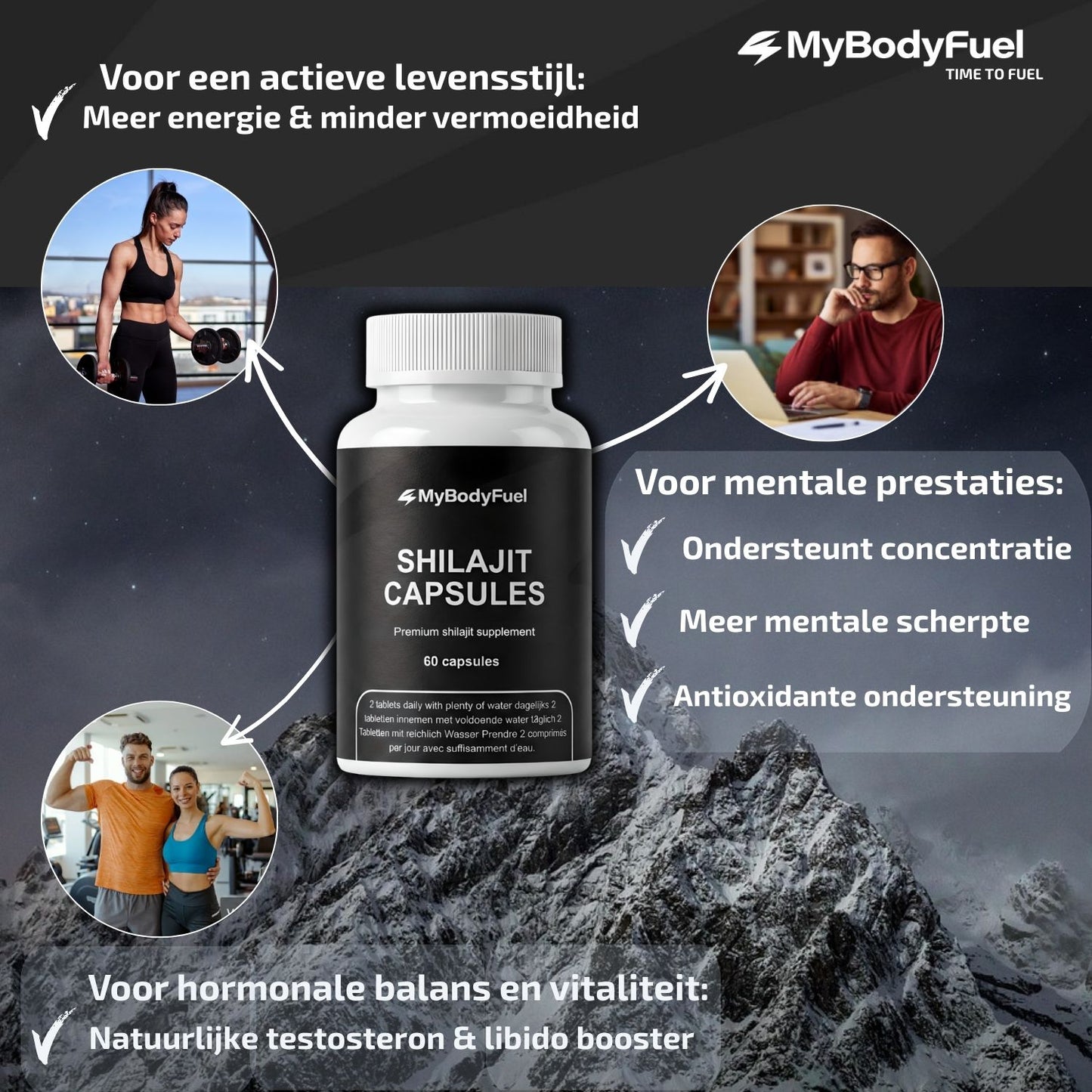 Shilajit capsules van MyBodyFuel – natuurlijk supplement voor energie, mentale prestaties en hormonale balans.