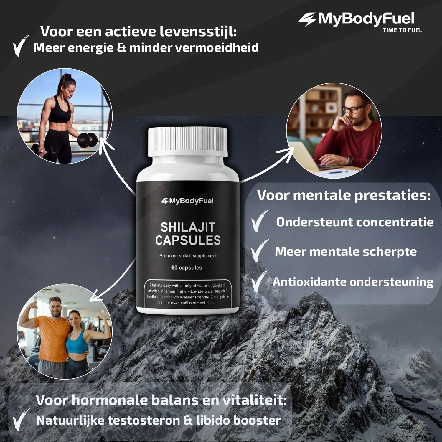 Shilajit capsules van MyBodyFuel – natuurlijk supplement voor energie, mentale prestaties en hormonale balans.